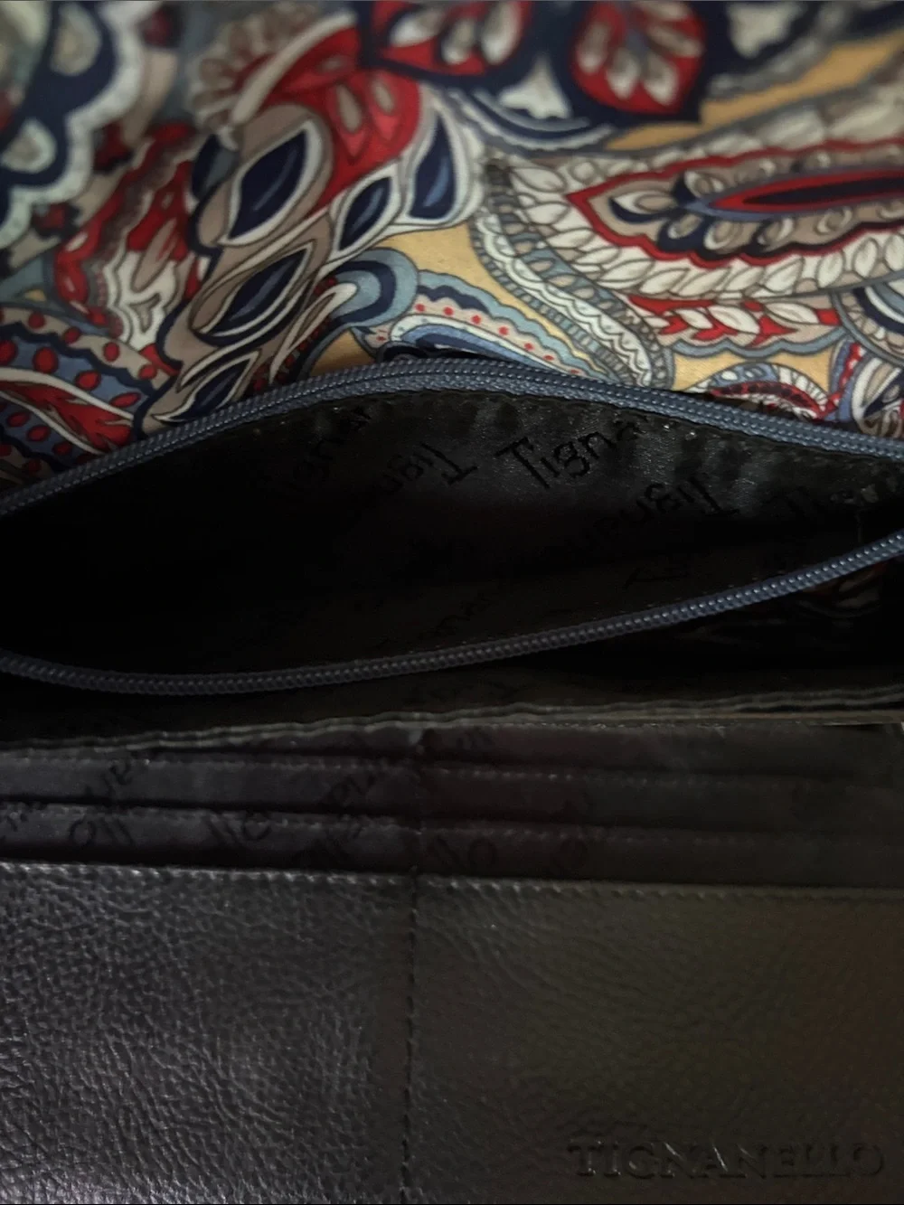 Tignanello Black Pebbled Leather Trifold Wallet